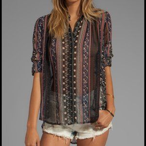 Free People Moonlight Mile Boho Sheer Patterned Woven Button Up Blouse S